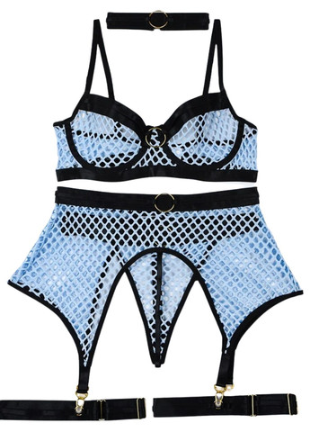 Голубой демисезонный комплект женского эротического белья allure с чокером и юбочкой (1182-44) Macarena
