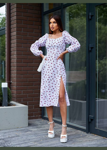 Молочное повседневный, кэжуал, джинсовое платье женское Україна с цветочным принтом