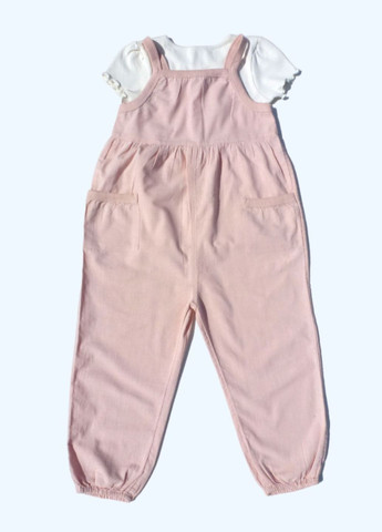 Светло-розовый костюмчик (футболка+комбинезон) летний georg для девочки, розово-молочный, 110-116 см. George