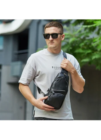 Сумка-слінг чорна чоловіча шкіряна MK16094 Tiding Bag (336551873)