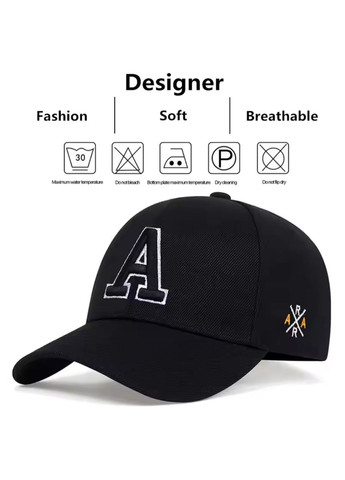 Кепка спортивна з вигнутим козирком, чорна бейсболка з вишитою літерою "А" No Brand (366547179)