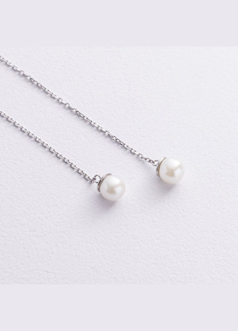 Сережки протяжки з перлами (біле золото) с09073 Oniks (293061870)