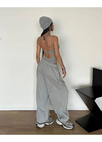 Жіночі широкі спортивні штани оверсайз на затяжках, колір сірий No Brand (361155168)