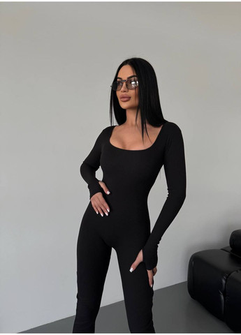 Жіночий комбінезон Avanti комбінезон-брюки однотонний чорний повсякденний, кежуал трикотаж