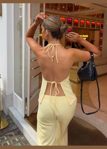 Женский летний костюм двойка штаны+кофта лимонный No Brand (342741115)