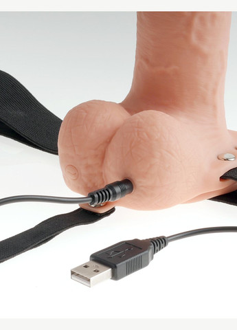 Реалістичний порожнистий страпон із вібрацією Fetish Fantasy 11" Hollow Rechargeable Strap-on with Balls INTERSHOP Pipedream (341303840)