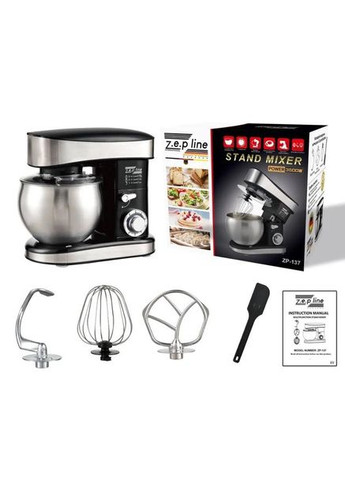 Стационарный миксер тестомес 4в1 ZP-137 с металлической чашей планетарное вращение 7л 3400Вт Zepline (326811598)