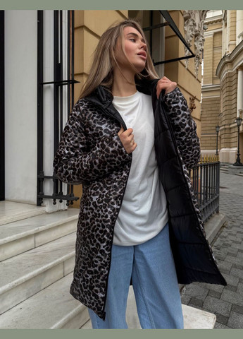 Червона зимня трендова двостороння куртка (чорний+лео) на силіконі 200, дуже тепла, гарна якісна зимова куртка. No Brand 1051-1