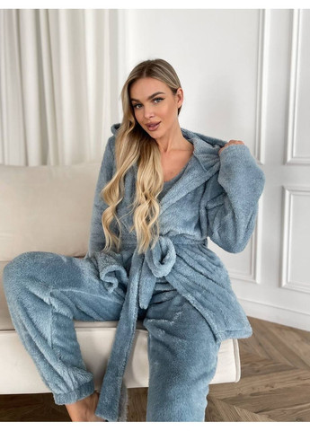 Голубая зимняя мохровая пижама No Brand