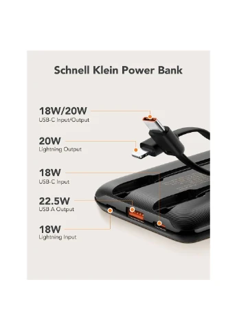 Внешний аккумулятор 10000 mAh со встроенными кабелями Type C / Lightning PD QC3.0 2A 22,5W (W1170) Veger C11 (380296409)