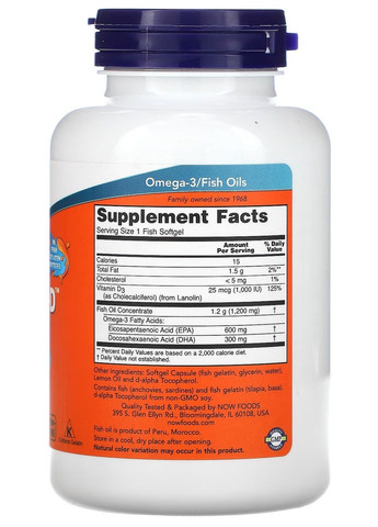 Ultra Omega 3D, 600 мг ЭПК / 300 мг ДГК, 90 капсул – с витамином д3, поддержка сердца, мозга и глаз Now Foods - (368768497)