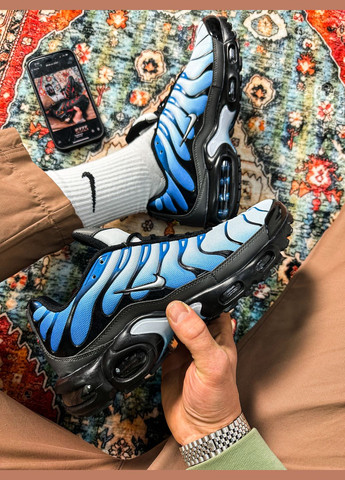 Голубые демисезонные кроссовки мужские nike air max tn plus chilly blue black | найк аир макс тн голубые черные No Brand