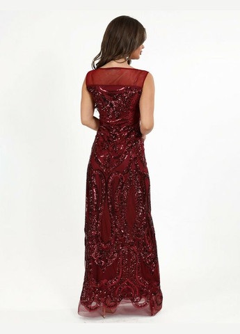 Комбинированное платье вечернее женское в паетки макси бордовое mkeng3032-1 Modna KAZKA