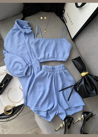 Жіночий літній костюм трійка сорочка, топ та шорти MonCher (342723677)