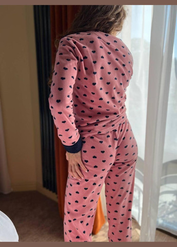 Темно-синя зимня жіноча піжама флісова з махрою темно-синя s (2448) GT