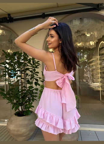 Комбінезон жіночий Україна комбінезон-шорти однотонний рожевий повсякденний муслін