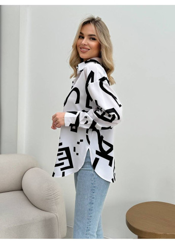 Белая повседневный, классическая, кэжуал рубашка с абстрактным узором Style Point с длинным рукавом