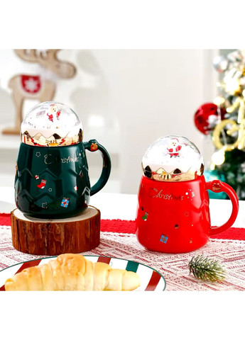 Новогодняя чашка с крышкой в виде снежнего шара с Дедом Морозом зеленого цвета в подарочной упаковке No Brand (315101619)