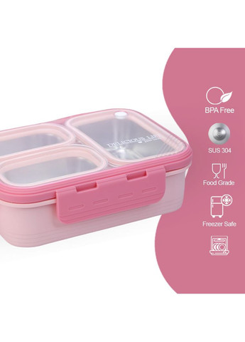 Термо ланч-бокс на три герметичні секції з металевою основою Just-S 600мл, рожевий No Brand (299841483)