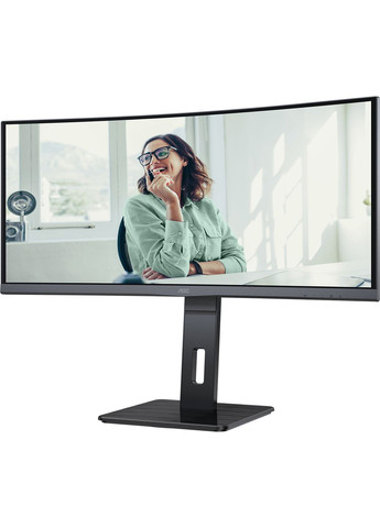 TFT 34" CU34P3CV, WQHD,VA, 100Hz, вигнутий, HDMI, DP, USBС, RJ-45, USB-hub, HAS, кол, чорний AOC (314749972)