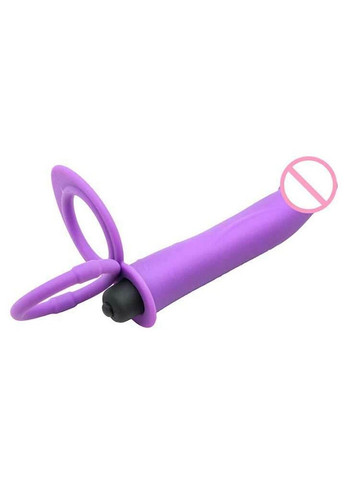 Фиолетовое эрекционное кольцо с вибрацией и фаллоимитатором для двойного проникновения – Анальные игрушки No Brand (288538684)