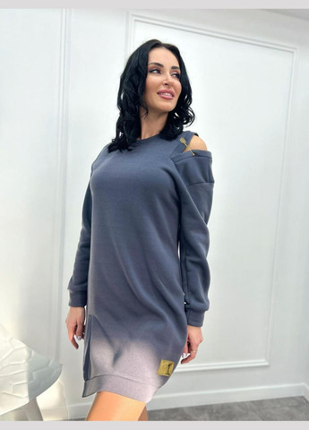 Графитовое повседневное теплое платье с булавкой Fashion Girl