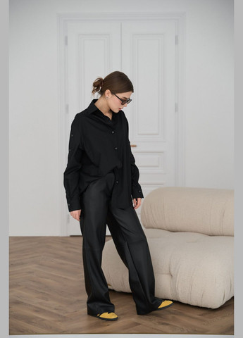 Чёрная женская классическая рубашка из хлопка цвет черный р.m/l 451480 New Trend
