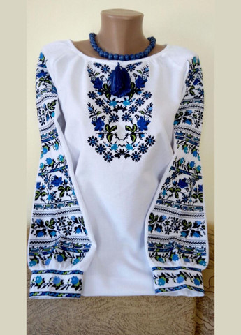 Жовта вишита блузка для жінок з синім квітковим орнаментом "сині троянди" Прикарпатські Вишиванки пряма бавовна (325881795)