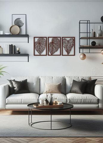 Дерев'яна картина на стіну, декор для кімнати "Листочки модульні", стиль лофт 50х110 см Woodyard (292111935)