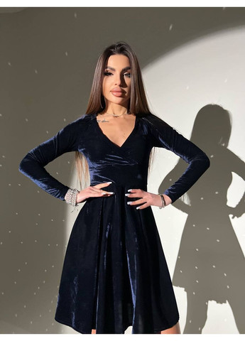 Темно-синя святковий, коктейльна, вечірня, кежуал жіноча оксамитова сукня FINO Mode