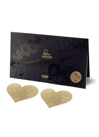 Пестіс-стікіні Flash Heart Gold, наклейки на соски Bijoux Indiscrets (297865796)