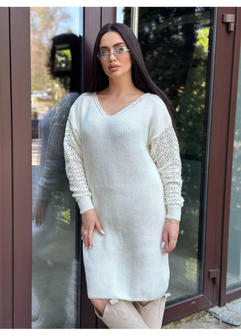 Молочна святковий, повсякденний, кежуал жіноча в’язана сукня вільного крою No Brand однотонна