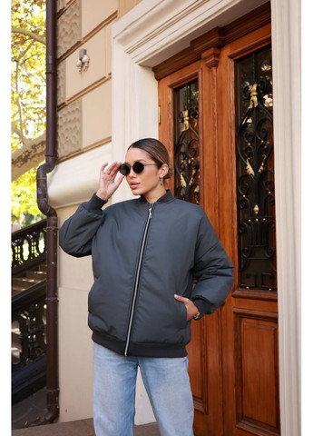 Жіночий демісезоний бомбер чорний на блискавці (362419398)