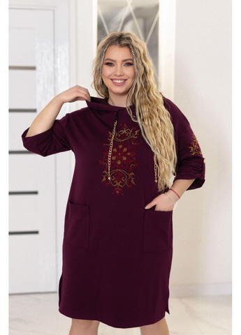 Бордова повсякденний жіноча сукня-худі з капюшоном та стразами No Brand