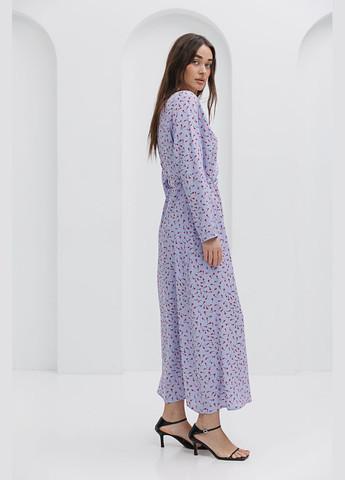 Фиолетовое длинное платье в цветочек хаки с завязками на талии Arjen