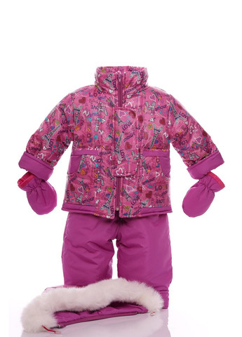 Розовый зимний комбинезон на синтепоне для девочки с принтом сердечек ноль подстежка розовый 86 см (27631) BABYKROHA