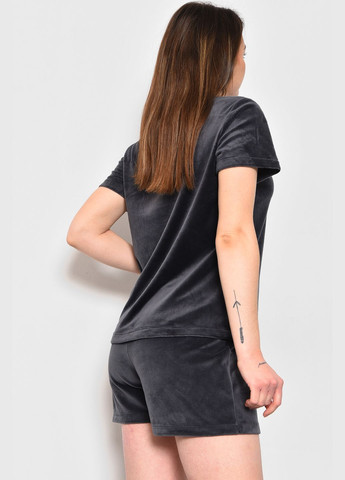 Темно-сіра всесезон піжама жіноча велюрова темно-сірого кольору футболка + шорти Let's Shop