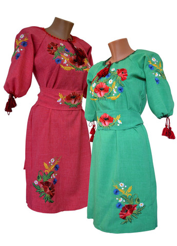 Коралова жіноча вишита сукня мак-волошка коралова НоКо візерунок квітковий габардин (306741164)