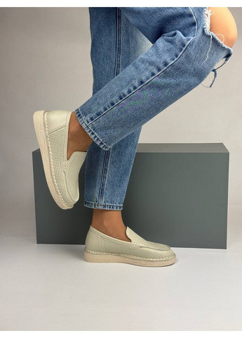 Бежевые 429 мокасины кожаные бежевые с перфорацией No Brand