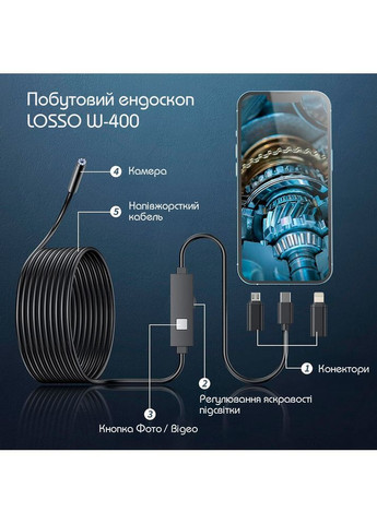 Ендоскоп побутовий для телефону, 5 м Losso W400-D (367984481)