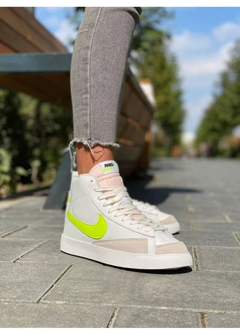 Белые демисезонные кроссовки мужские nike blazer white neon green logo найк блейзер белые No Brand