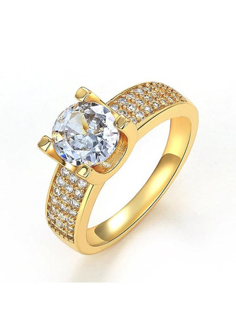 Кольцо женское блестящее обручальное колечко покрытое белыми кубическими цирконами золотистое р 18 Fashion Jewelry (285110661)