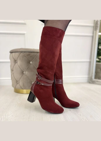 Зимние сапоги бордовые зимние женские на устойчивом каблуке Vasha para