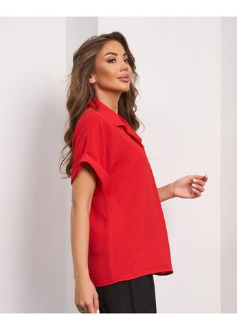 Красная свободная блуза с воротником ISSA PLUS 15278