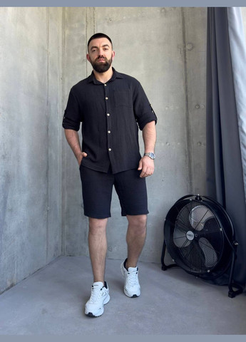 Мужской летний муслиновый костюм черного цвета 33197 Fashion (332980497)