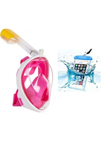 Панорамная маска для плавания + водонепроницаемый чехол GTM (L/XL) Розовая с креплением для камеры Original Roze Free Breath (272798748)