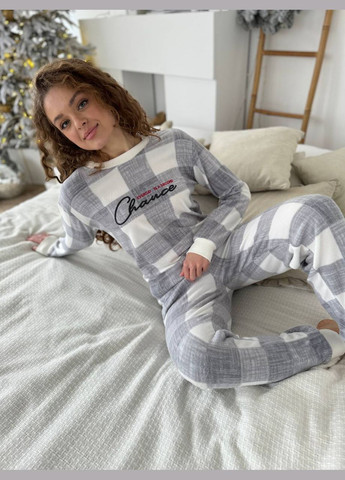 Серая зимняя женская теплая пижама махровая кофта + брюки No Brand