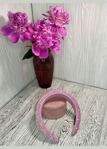 Красивий об'ємний обруч для волосся з крупних страз Рожевй Hand Made (330619162)