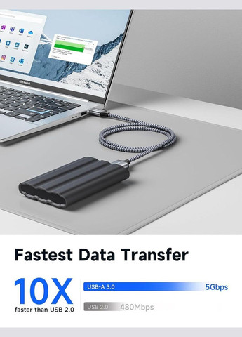 Кабель USB 3.0 USB A Male to Micro B Male 1м grey Jsaux (308849303)