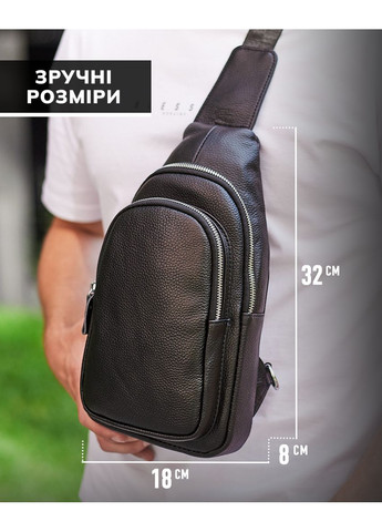 Мужской слинг кожаный 32х18х8, сумка рюкзак на плечо зернистая, бананка для документов23242 черная No Brand (335039912)